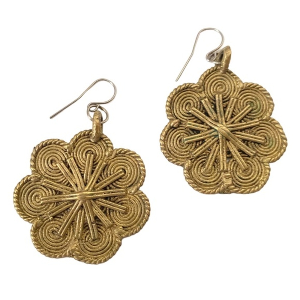 Boho Metallic Swirl Medallion Earrings